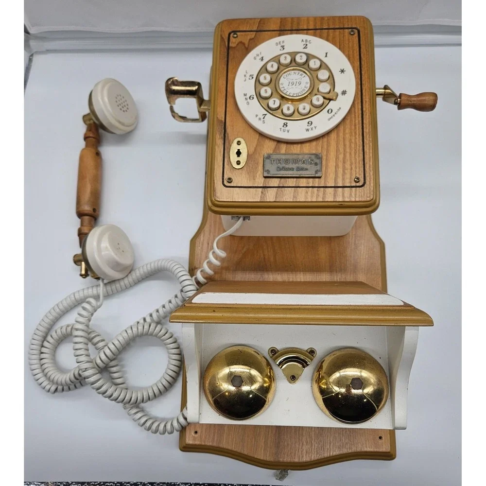 Thomas Collector Edition 1919 Wood Wall Telephone Antique Style Push Button Dial